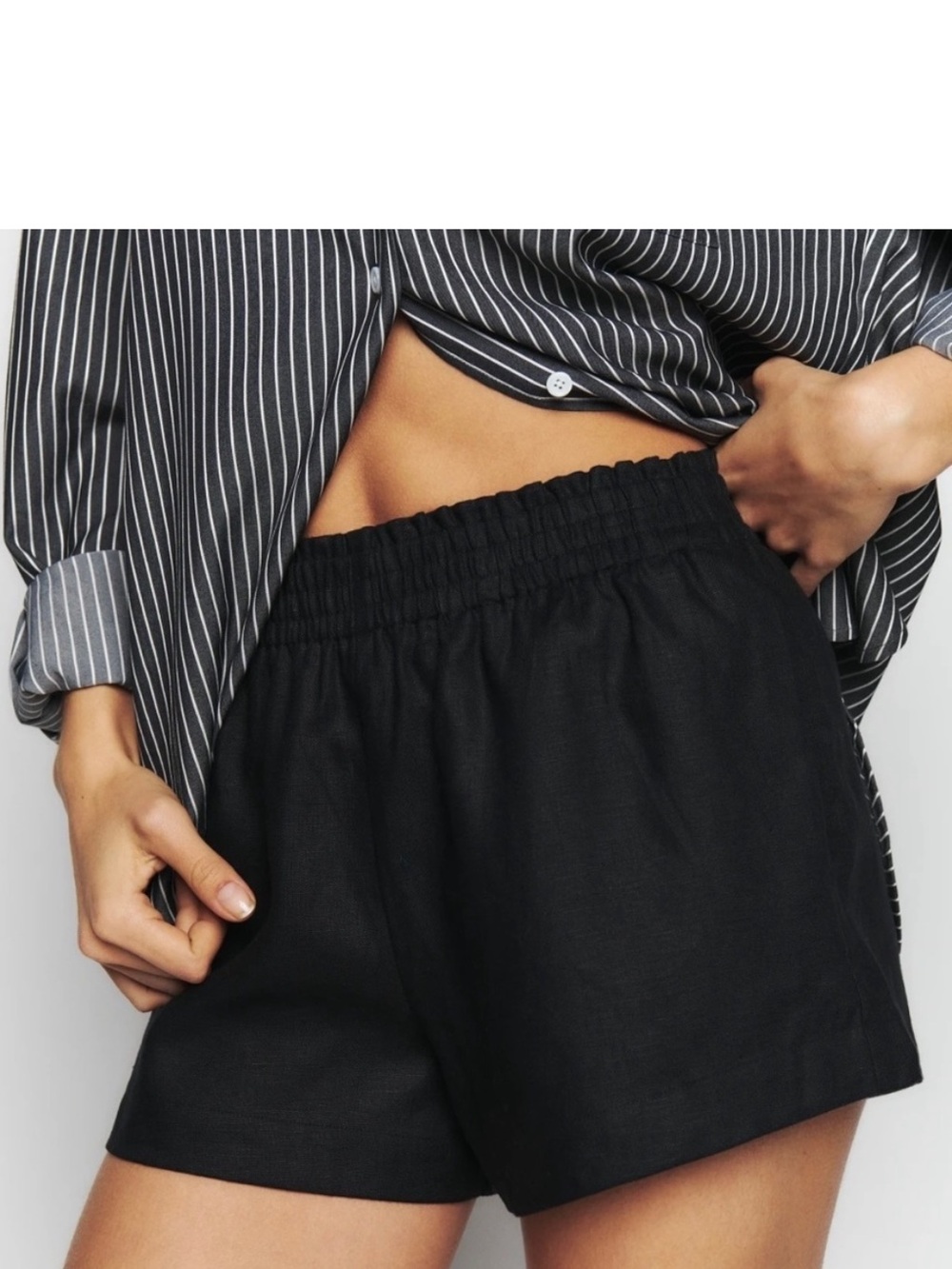Reformation 100% Linen Black Cuffed Shorts